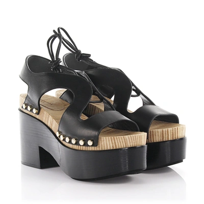 Balenciaga Women Sandals Clogs Plateau Leather Black Studs