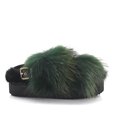 Emanuela Caruso Strappy Sandals Fur Upper Green