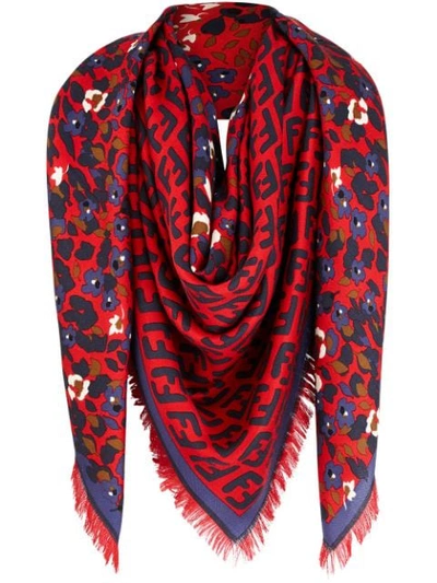 Fendi Floral Patterned Shawl In Red