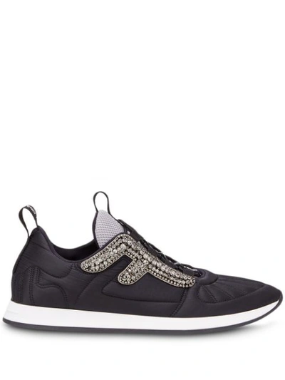 Fendi Freedom Stretch Sneakers With Crystals In Black
