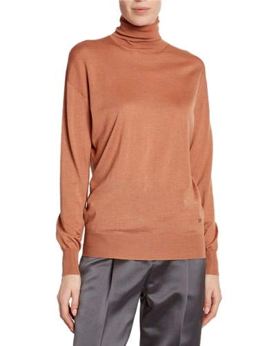 Tom Ford Cashmere/silk Knit Long-sleeve Turtleneck Sweater In Beige
