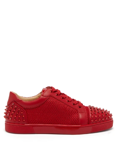 Christian Louboutin Men's Seavaste Spiked Leather Low-top Sneakers In Red