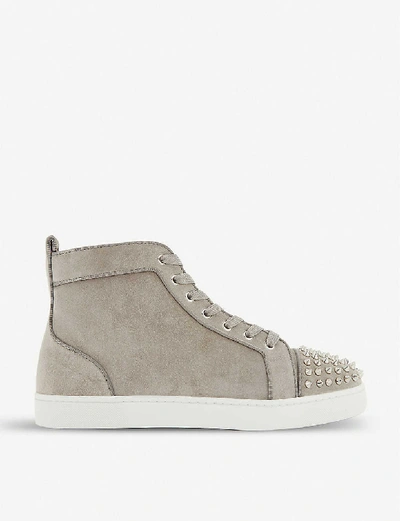 Christian Louboutin Men's Lou Spikes High-top Sneakers In Gres/silver