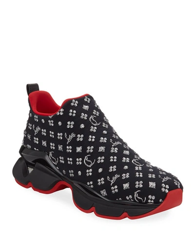 Christian Louboutin Men's Space Run 20 Logo-knit Sock Sneaker In Black/silver