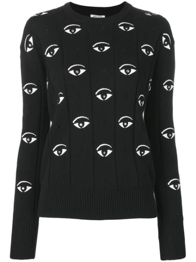 Kenzo Embroidered Eye Pointelle Pullover Sweater In Black