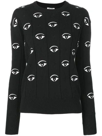 Kenzo Embroidered Eye Pointelle Pullover Jumper In Black