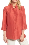 Eileen Fisher Silk Georgette Crepe Stand Collar Shirt In Coral Rose