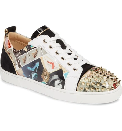 Christian Louboutin Men's Louis Junior Spikes Collage Red Sole Sneakers In Version Multi
