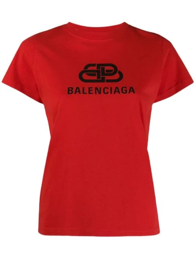 Balenciaga Bb Logo-print Cotton T-shirt In Red