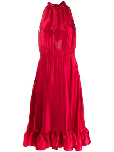 Msgm Ruffle-trimmed Charmeuse Dress In Red