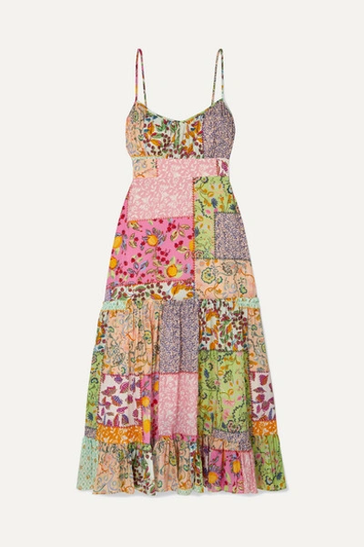 Saloni Bella Tiered Printed Cotton-blend Seersucker Midi Dress In Patchwork