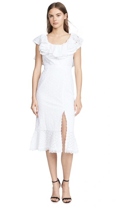 Saloni Ella Ruffled Cotton Broderie Anglaise Midi Dress In White