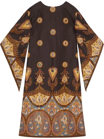 Gucci Crystal-embellished Linen-blend Dress In Brown