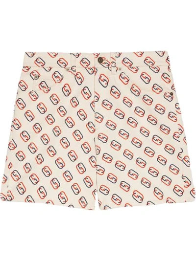 Gucci Gg Logo-print High-rise Cotton-twill Shorts In Multicolor