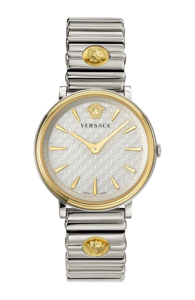 Versace V-circle Logomania Edition Watch, 38mm In Silver/ Gold
