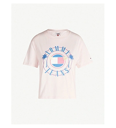 Tommy Jeans Logo-print Cotton-jersey T-shirt In Roseate Spoonbill