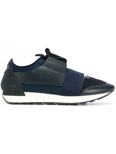 Balenciaga Men's Race Runners Leather, Suede And Mesh Trainers In Blue