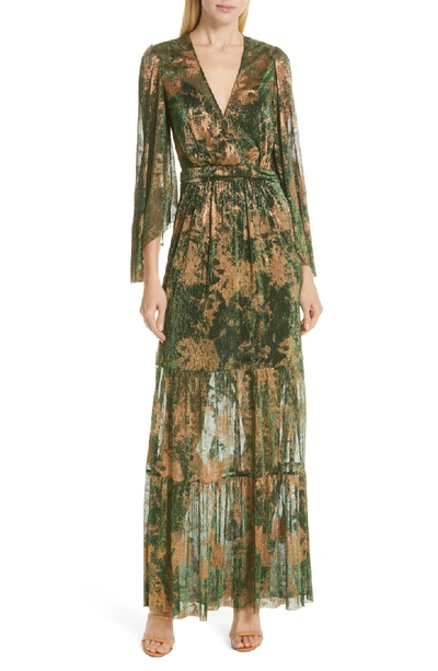 slim fit dress slacks Retrofete Doss Pleated Maxi Dress Green Metallic Lame Size Small –  Celebrity Owned main image 1
