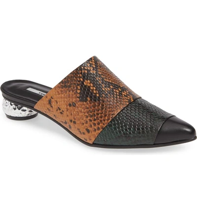 Yuul Yie Adora Pointy Toe Mule In Black/ Green/ Camel Python