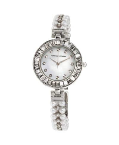 Adrienne Vittadini Collection Women's Silver Quartz Watch With Roman Numerals And Mother Of Pearl Dial And Stone Accent