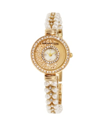 Adrienne Vittadini Collection Women's Gold Analog Quartz Watch With Mother Of Pearl Dial And Stone Accent Strap