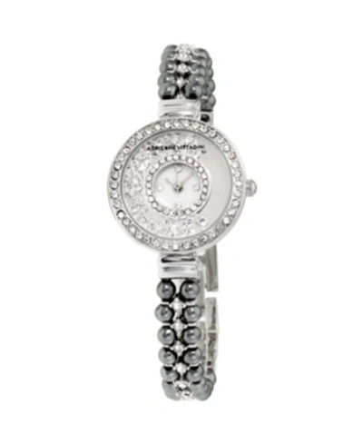 Adrienne Vittadini Collection Women's Silver Analog Quartz Watch With Mother Of Pearl Dial And Dark Stone Accent Strap