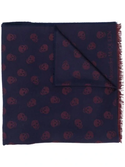 Alexander Mcqueen Skull Embroidered Scarf In Blue