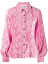 Ganni Pleated Satin Blouse In Pink