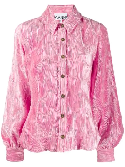 Ganni Pleated Satin Blouse In Pink