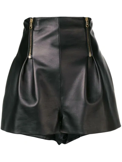 Versace Black High-waisted Leather Shorts