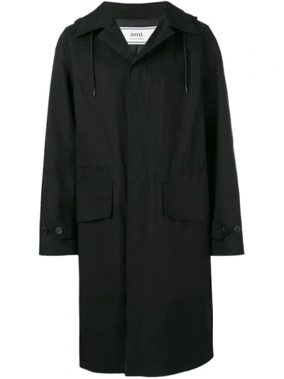 Ami Alexandre Mattiussi Hooded Mac Coat In Black