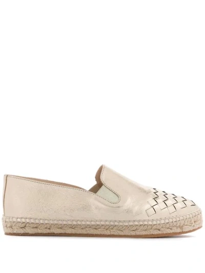 Bottega Veneta Woven Leather Espadrilles In Metallic,gold