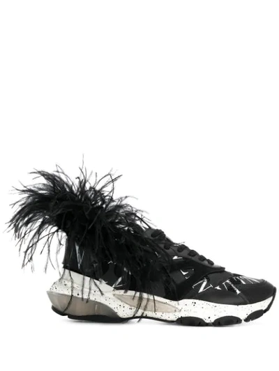 Valentino Garavani Vltn Bounce Sneakers With Feathers In Black