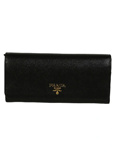 Prada Continental Saffiano Metal Wallet In Black