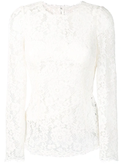 Dolce & Gabbana White Silk Lace Top