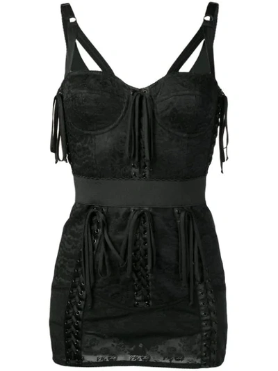 Dolce & Gabbana Black Textile Bustier Embroidered Mini Dress