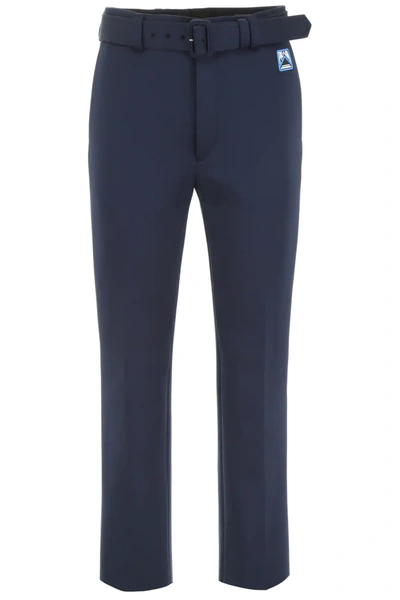 Prada Trousers With Logo Patch In Blue