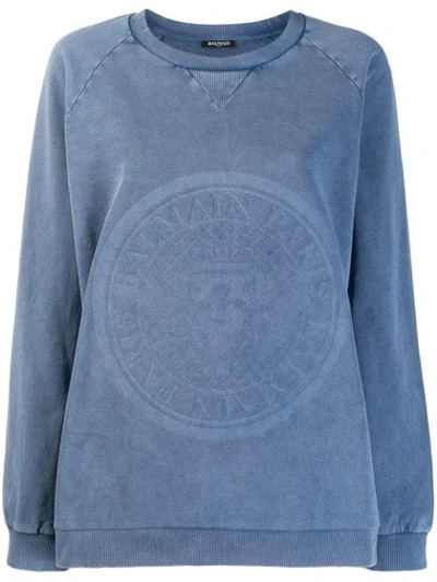 Balmain Logo-embossed Sweatshirt In Blue