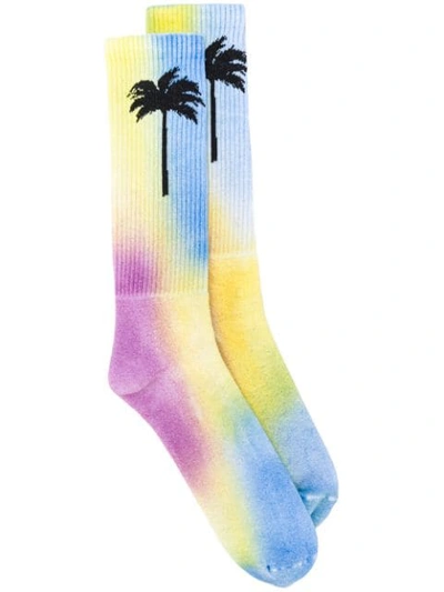 Palm Angels Tie-dyed Intarsia Stretch Cotton-blend Socks In Multicolor