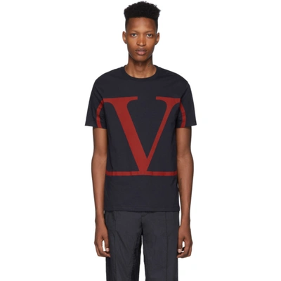 Valentino V-logo Cotton T-shirt In Dark Blue