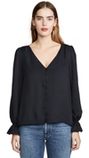 Joie Bolona Ruffle Cuff Blouse In Black