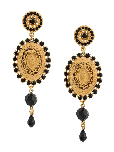 Dolce & Gabbana Dolce And Gabbana Gold And Black Crystal Madonna Earrings