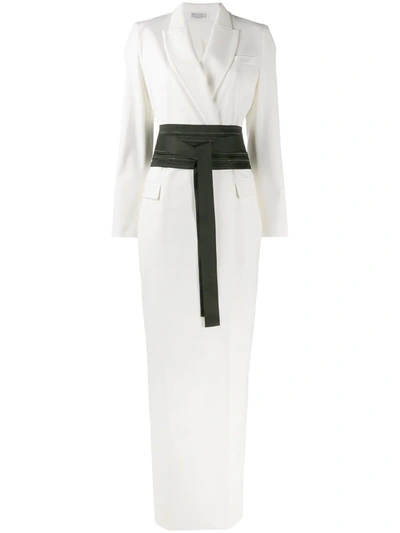 Brunello Cucinelli Couture Kimono Belted Coat Dress In White