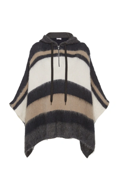 Brunello Cucinelli Hooded Quarter-zip Mohair-blend Poncho In Multi