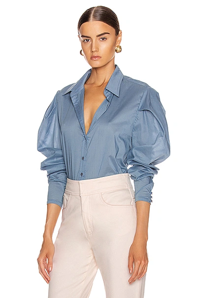 Johanna Ortiz Debajo Del Mar Puff Sleeve Button-down Shirt In Blue