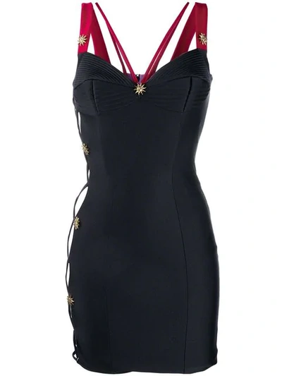 Fausto Puglisi Shiny Stretch Jersey Mini Dress In 999f Black-red