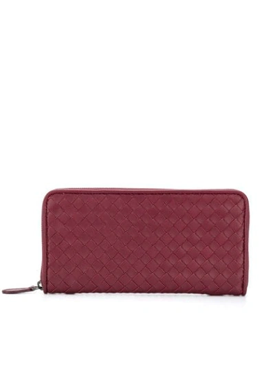 Bottega Veneta Intrecciato Weave Woven Wallet In Red