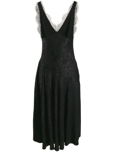 Alexa Chung Damask Satin Slip Dress In Black