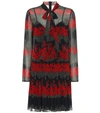 Red Valentino Pleated Floral Minidress In Black