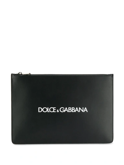 Dolce & Gabbana Dolce And Gabbana Black Calfskin Logo Pouch